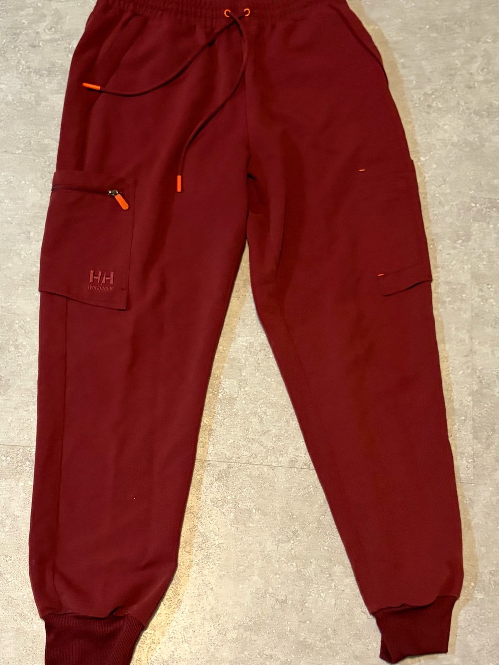 Helly Hansen Deep Red Cargo Joggers/Scrubs with Orange Accents